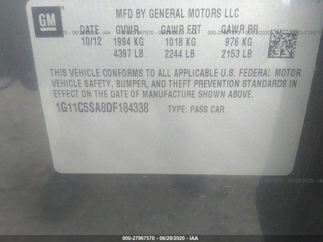 Photo 8 VIN: 1G11C5SA8DF184338 - CHEVROLET MALIBU 