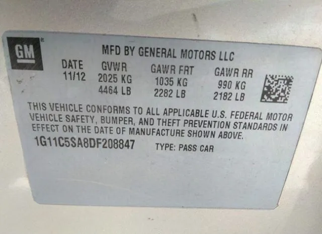 Photo 8 VIN: 1G11C5SA8DF208847 - CHEVROLET MALIBU 