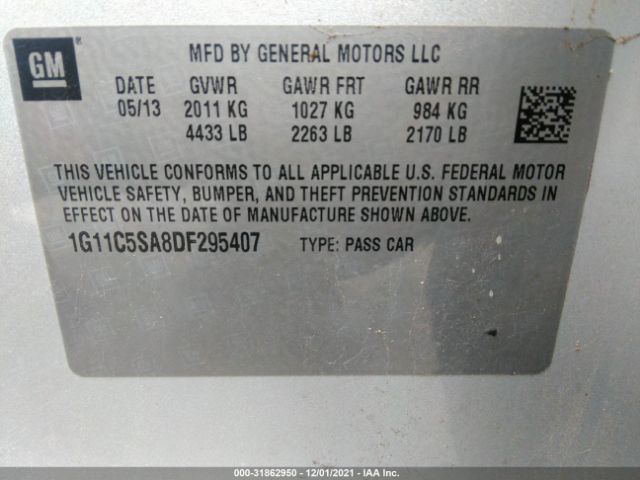 Photo 8 VIN: 1G11C5SA8DF295407 - CHEVROLET MALIBU 