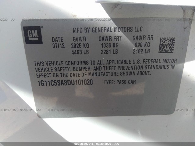 Photo 8 VIN: 1G11C5SA8DU101020 - CHEVROLET MALIBU 