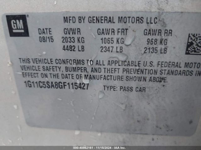 Photo 8 VIN: 1G11C5SA8GF115427 - CHEVROLET MALIBU LIMITED 