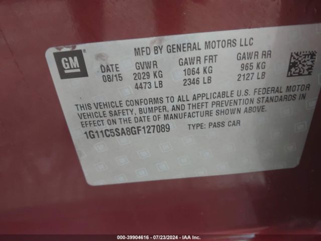 Photo 8 VIN: 1G11C5SA8GF127089 - CHEVROLET MALIBU LIMITED 