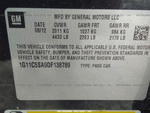 Photo 8 VIN: 1G11C5SA9DF138789 - CHEVROLET MALIBU 