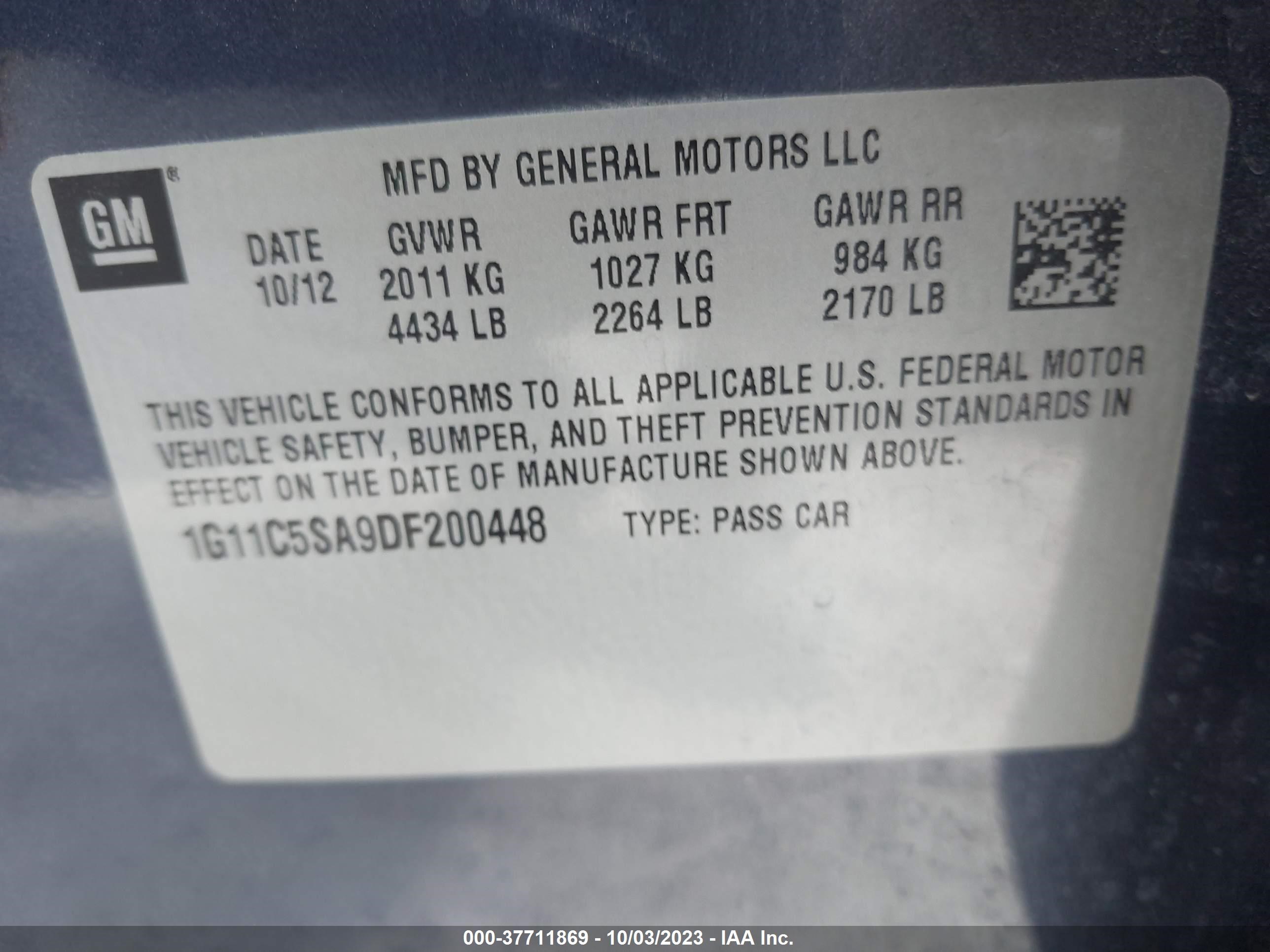 Photo 8 VIN: 1G11C5SA9DF200448 - CHEVROLET MALIBU 