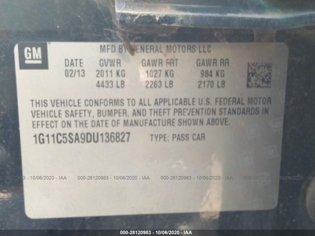 Photo 8 VIN: 1G11C5SA9DU136827 - CHEVROLET MALIBU 