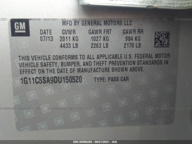 Photo 8 VIN: 1G11C5SA9DU150520 - CHEVROLET MALIBU 