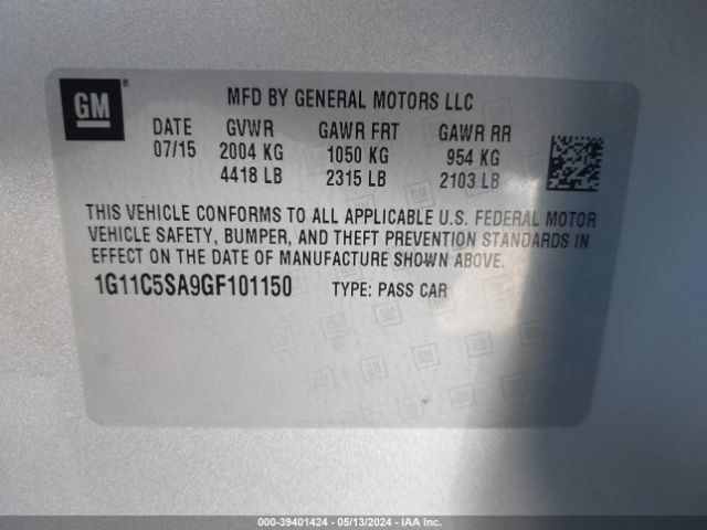 Photo 8 VIN: 1G11C5SA9GF101150 - CHEVROLET MALIBU LIMITED 