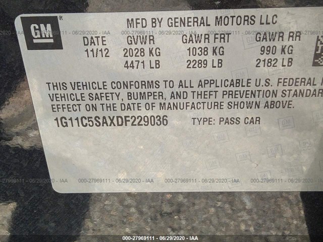 Photo 8 VIN: 1G11C5SAXDF229036 - CHEVROLET MALIBU 