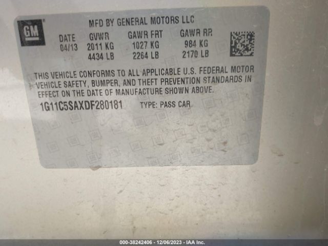 Photo 8 VIN: 1G11C5SAXDF280181 - CHEVROLET MALIBU 