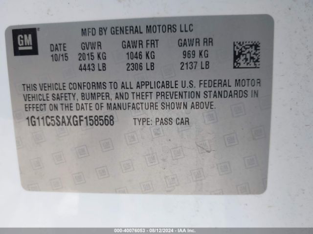 Photo 8 VIN: 1G11C5SAXGF158568 - CHEVROLET MALIBU LIMITED 