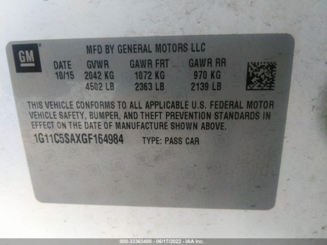 Photo 8 VIN: 1G11C5SAXGF164984 - CHEVROLET MALIBU LIMITED 