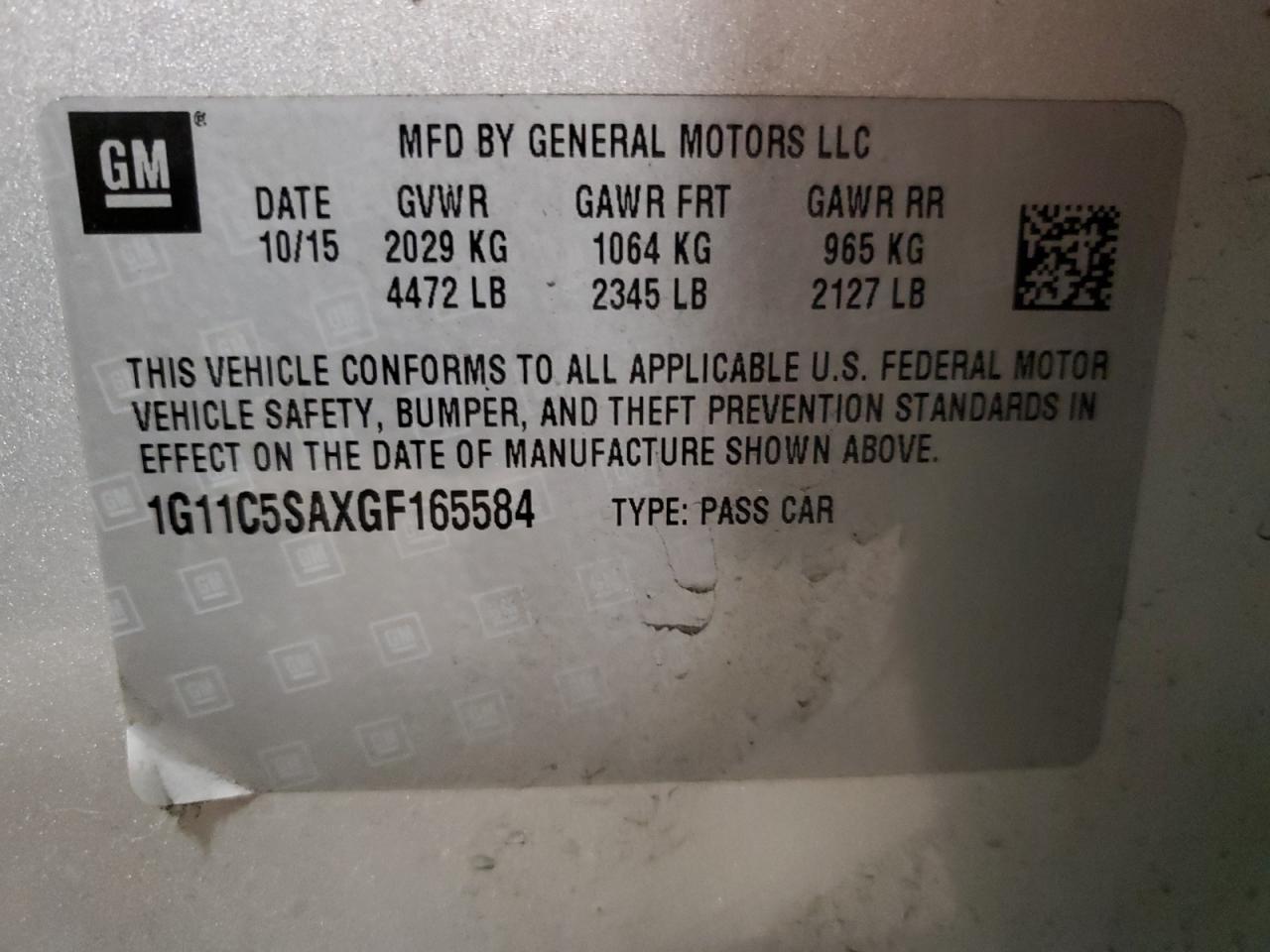 Photo 11 VIN: 1G11C5SAXGF165584 - CHEVROLET MALIBU 