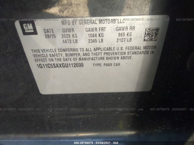 Photo 8 VIN: 1G11C5SAXGU112699 - CHEVROLET MALIBU LIMITED 