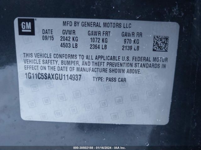 Photo 8 VIN: 1G11C5SAXGU114937 - CHEVROLET MALIBU LIMITED 