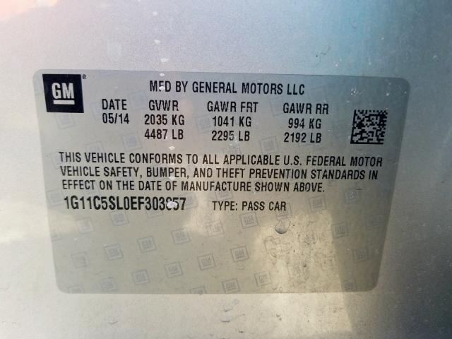 Photo 9 VIN: 1G11C5SL0EF303857 - CHEVROLET MALIBU 1LT 