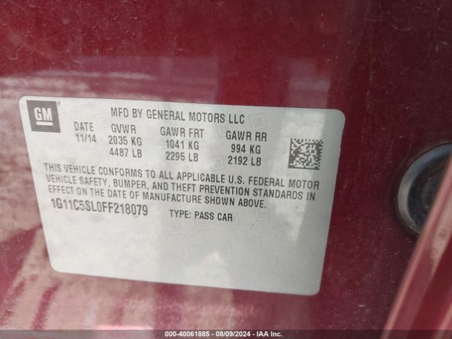 Photo 8 VIN: 1G11C5SL0FF218079 - CHEVROLET MALIBU 