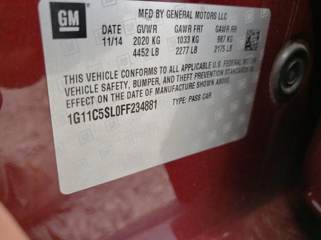 Photo 9 VIN: 1G11C5SL0FF234881 - CHEVROLET MALIBU 1LT 