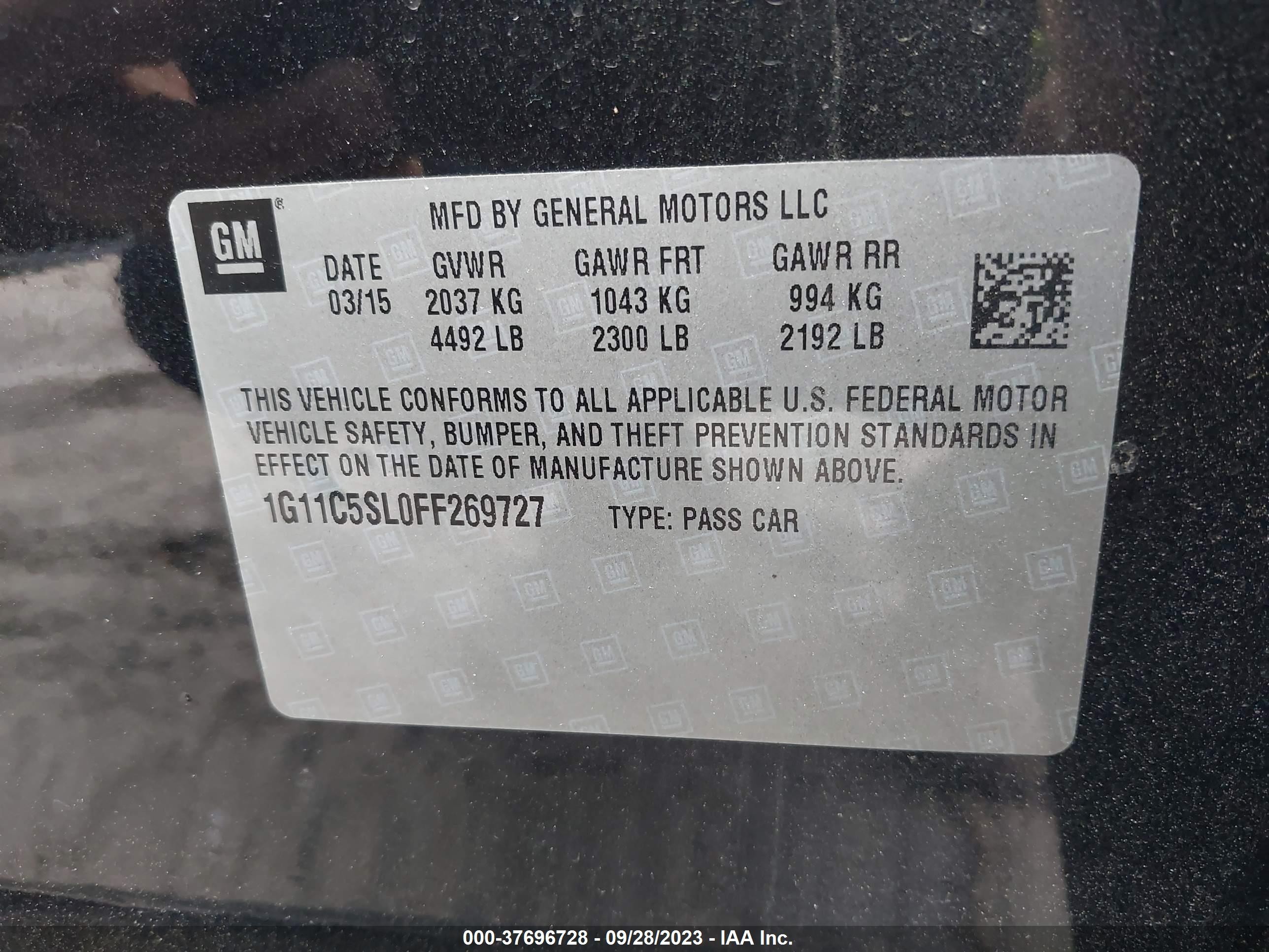 Photo 8 VIN: 1G11C5SL0FF269727 - CHEVROLET MALIBU 