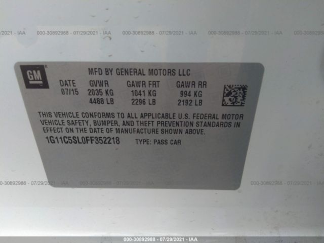 Photo 8 VIN: 1G11C5SL0FF352218 - CHEVROLET MALIBU 