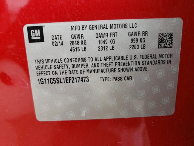 Photo 9 VIN: 1G11C5SL1EF217473 - CHEVROLET MALIBU 1LT 