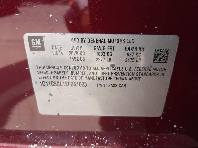 Photo 9 VIN: 1G11C5SL1EF261683 - CHEVROLET MALIBU 1LT 