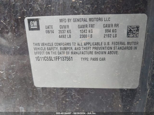 Photo 8 VIN: 1G11C5SL1FF137561 - CHEVROLET MALIBU 