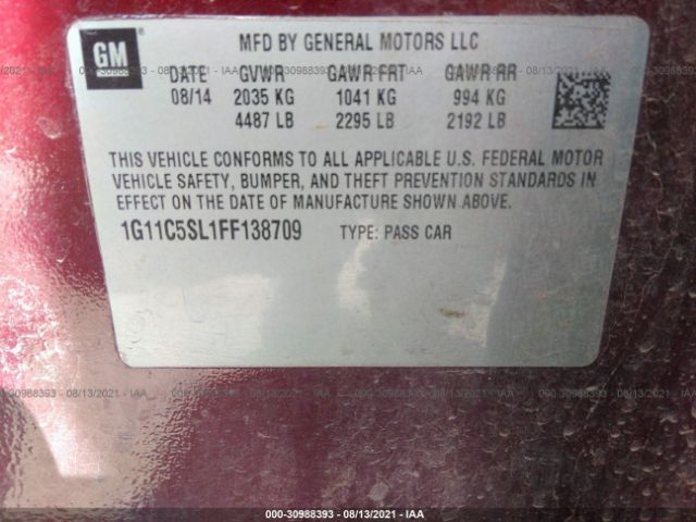 Photo 8 VIN: 1G11C5SL1FF138709 - CHEVROLET MALIBU 