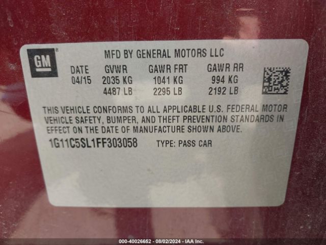 Photo 8 VIN: 1G11C5SL1FF303058 - CHEVROLET MALIBU 