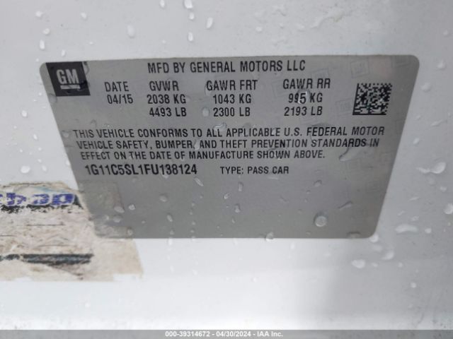 Photo 8 VIN: 1G11C5SL1FU138124 - CHEVROLET MALIBU 