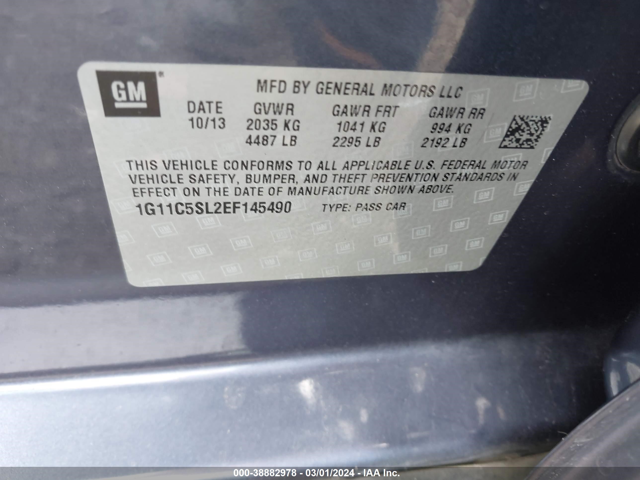 Photo 8 VIN: 1G11C5SL2EF145490 - CHEVROLET MALIBU 