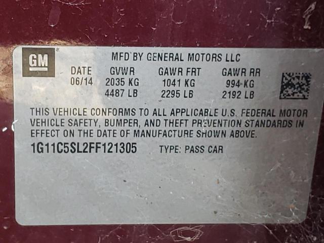 Photo 9 VIN: 1G11C5SL2FF121305 - CHEVROLET MALIBU 1LT 