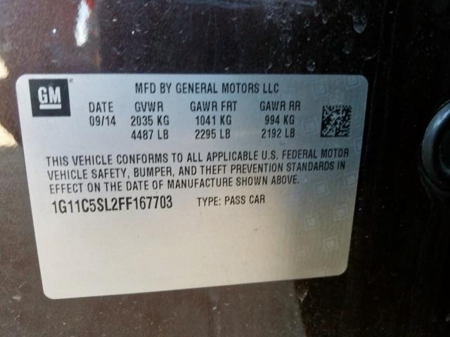 Photo 9 VIN: 1G11C5SL2FF167703 - CHEVROLET MALIBU 1LT 