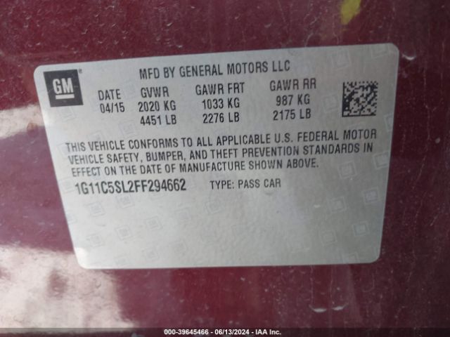 Photo 8 VIN: 1G11C5SL2FF294662 - CHEVROLET MALIBU 