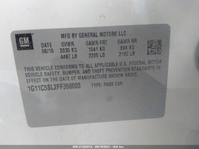 Photo 8 VIN: 1G11C5SL2FF350003 - CHEVROLET MALIBU 