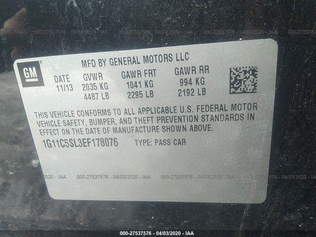 Photo 8 VIN: 1G11C5SL3EF178076 - CHEVROLET MALIBU 