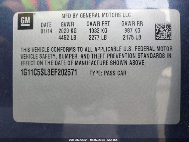 Photo 8 VIN: 1G11C5SL3EF202571 - CHEVROLET MALIBU 