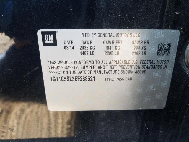 Photo 9 VIN: 1G11C5SL3EF238521 - CHEVROLET MALIBU 1LT 