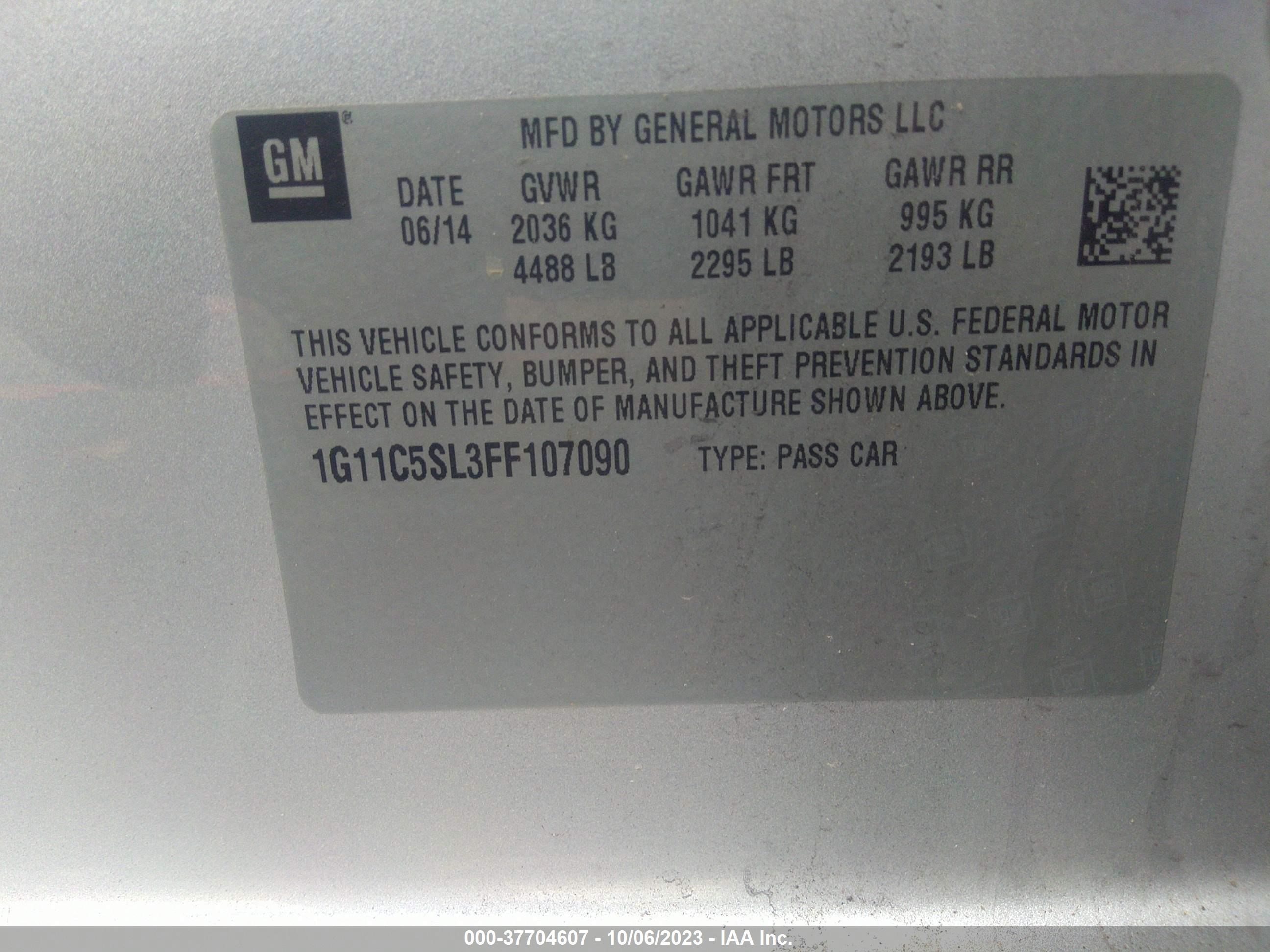 Photo 8 VIN: 1G11C5SL3FF107090 - CHEVROLET MALIBU 