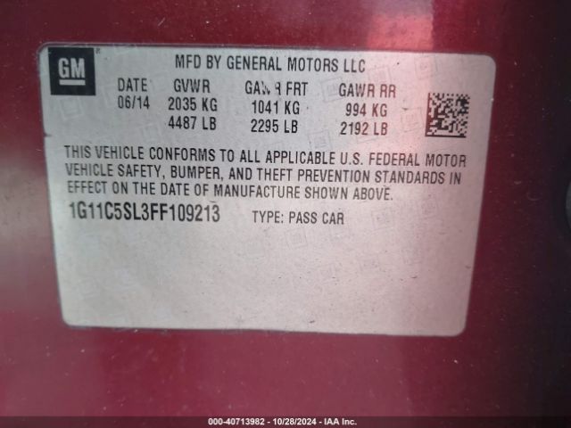 Photo 8 VIN: 1G11C5SL3FF109213 - CHEVROLET MALIBU 