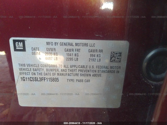 Photo 8 VIN: 1G11C5SL3FF115805 - CHEVROLET MALIBU 