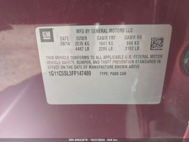 Photo 8 VIN: 1G11C5SL3FF147489 - CHEVROLET MALIBU 