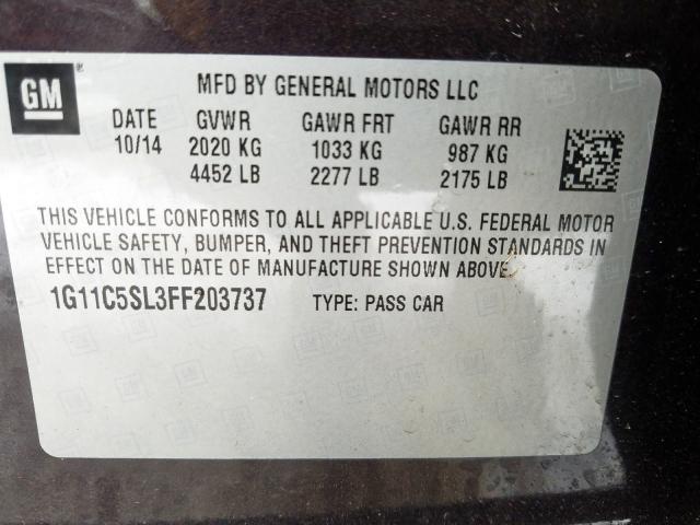 Photo 9 VIN: 1G11C5SL3FF203737 - CHEVROLET MALIBU 1LT 