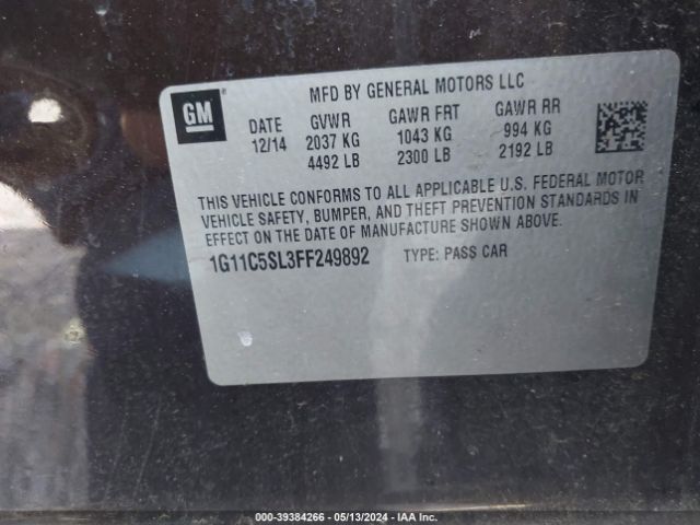 Photo 8 VIN: 1G11C5SL3FF249892 - CHEVROLET MALIBU 