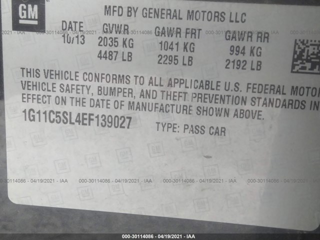 Photo 8 VIN: 1G11C5SL4EF139027 - CHEVROLET MALIBU 