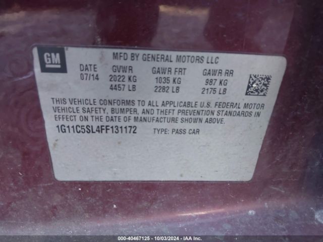 Photo 8 VIN: 1G11C5SL4FF131172 - CHEVROLET MALIBU 