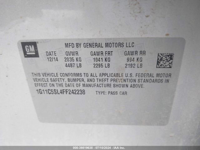 Photo 8 VIN: 1G11C5SL4FF242238 - CHEVROLET MALIBU 