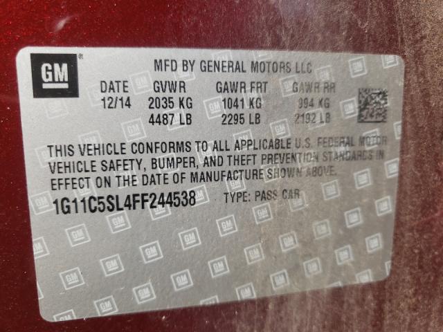 Photo 9 VIN: 1G11C5SL4FF244538 - CHEVROLET MALIBU 1LT 