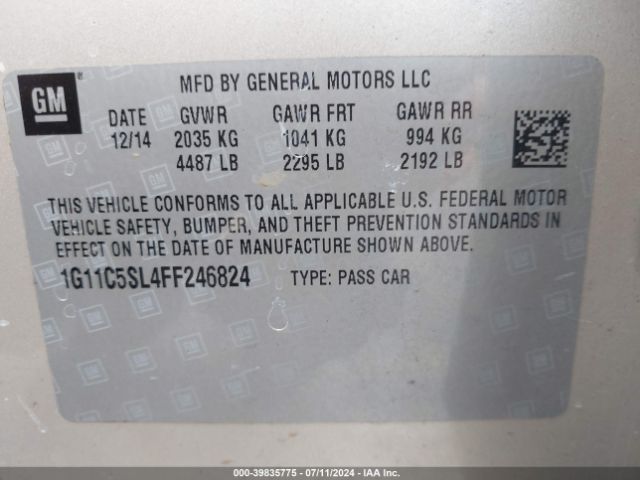 Photo 8 VIN: 1G11C5SL4FF246824 - CHEVROLET MALIBU 