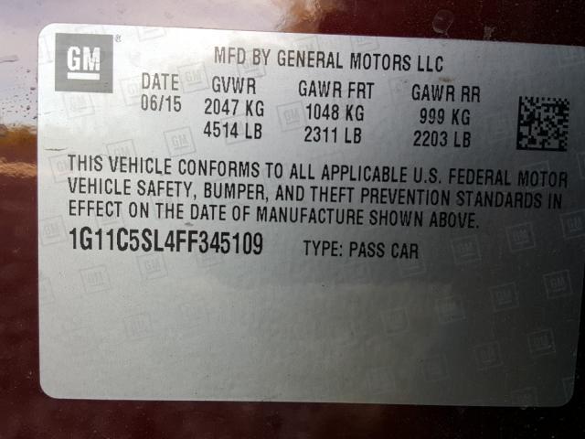 Photo 9 VIN: 1G11C5SL4FF345109 - CHEVROLET MALIBU 1LT 