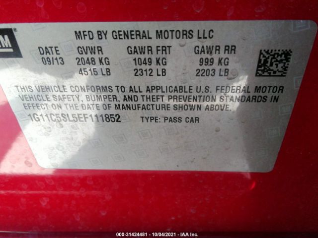 Photo 8 VIN: 1G11C5SL5EF111852 - CHEVROLET MALIBU 